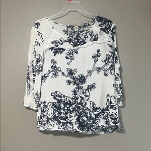 Vintage America White and Black Floral Long Sleeve Top